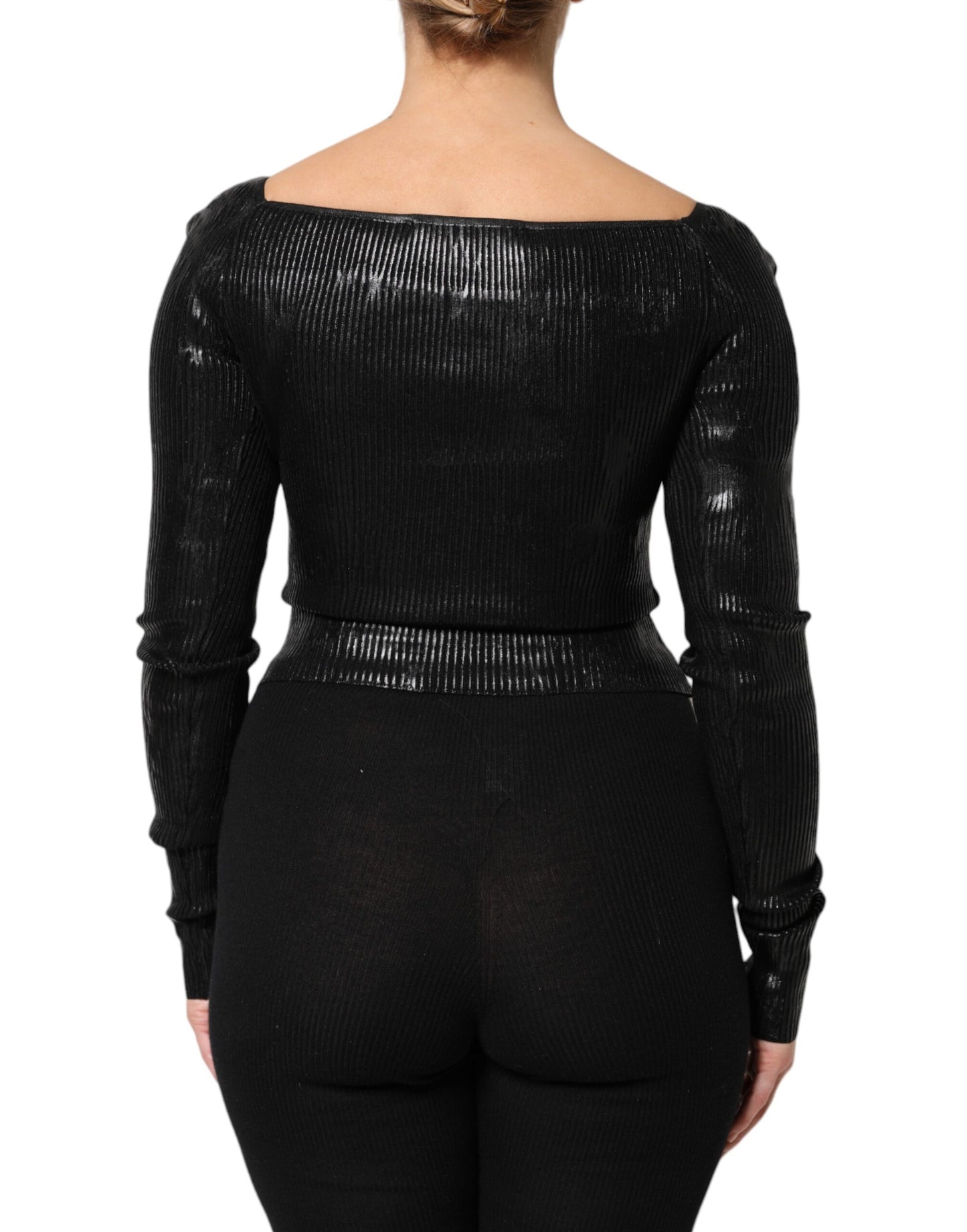 Dolce & Gabbana Black Viscose Fitted Long Sleeve Blouse