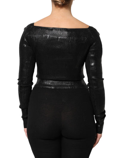 Dolce & Gabbana Black Viscose Fitted Long Sleeve Blouse