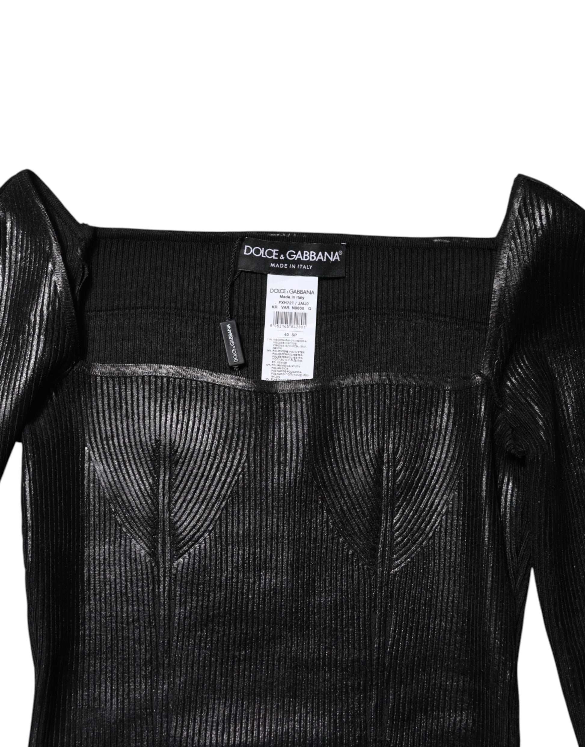 Dolce & Gabbana Black Viscose Fitted Long Sleeve Blouse