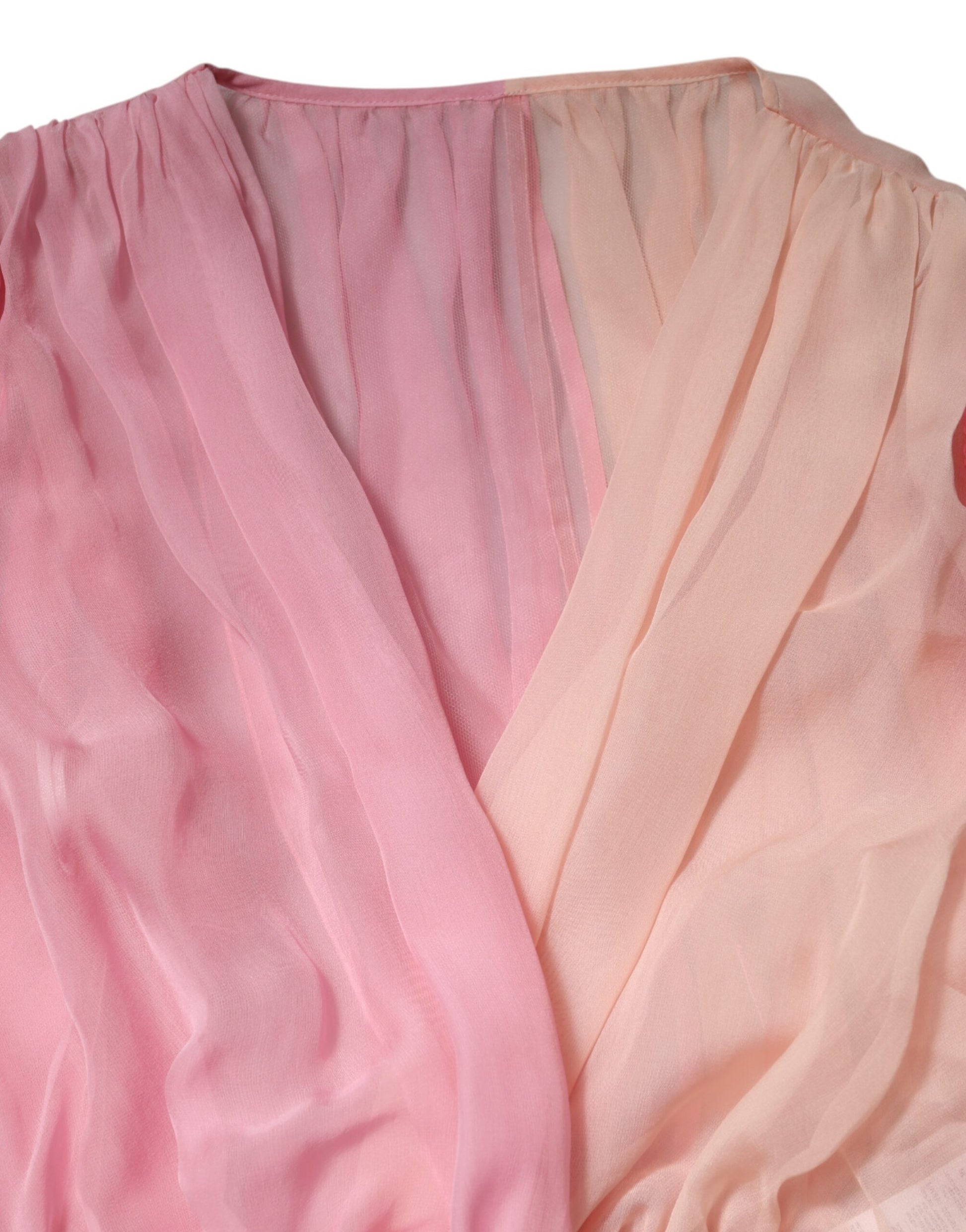 Dolce & Gabbana Pink Silk Plunging V-neck Long Sleeve Blouse