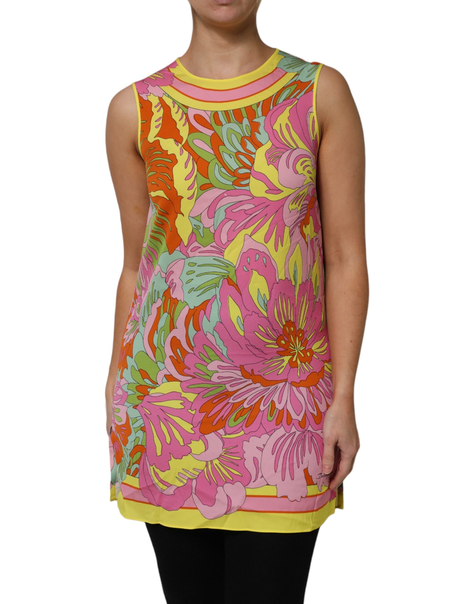 Dolce & Gabbana Multicolour Floral Round Neck Sleeveless Top