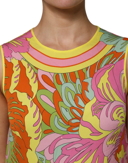Dolce & Gabbana Multicolour Floral Round Neck Sleeveless Top