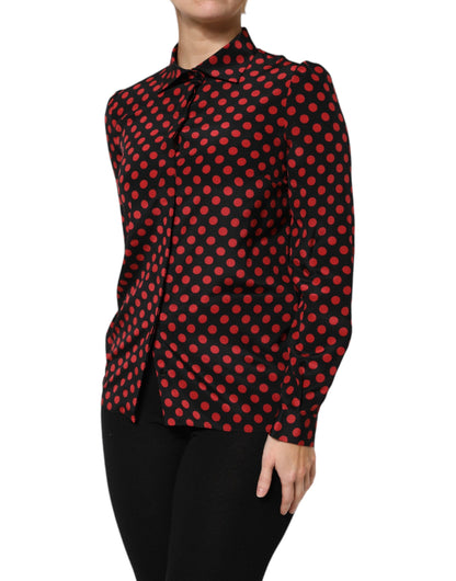 Dolce & Gabbana Black & Red Polka Dot Silk Long Sleeves Top