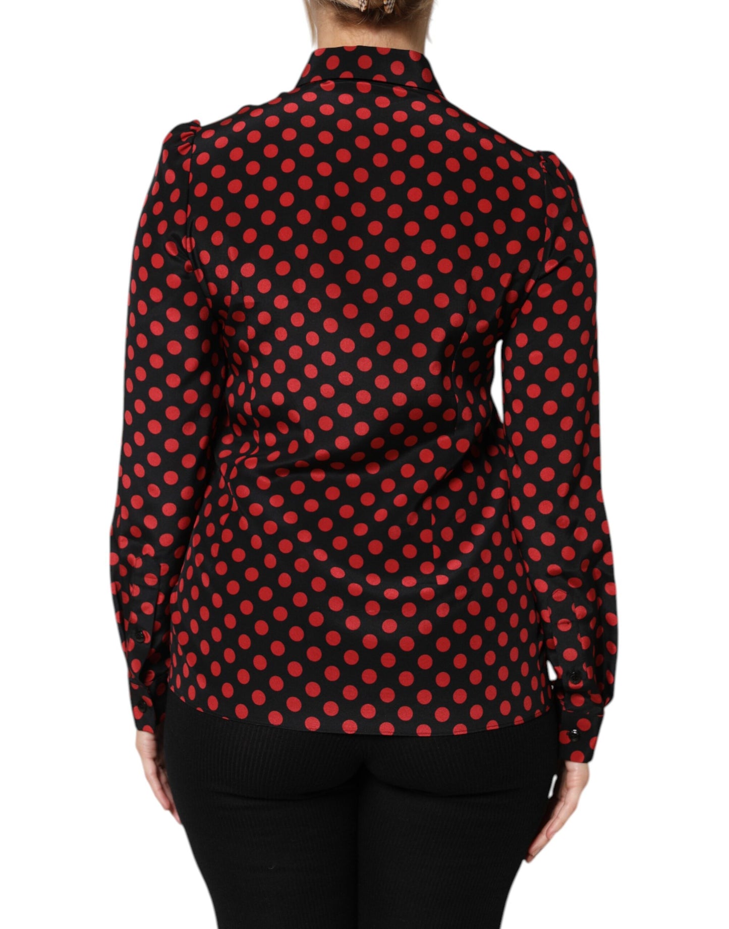 Dolce & Gabbana Black & Red Polka Dot Silk Long Sleeves Top