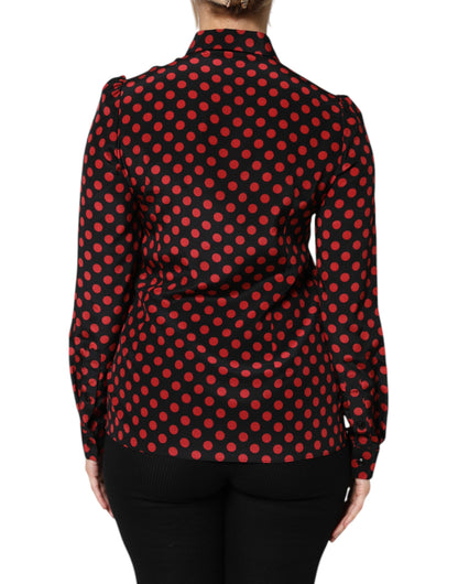 Dolce & Gabbana Black & Red Polka Dot Silk Long Sleeves Top