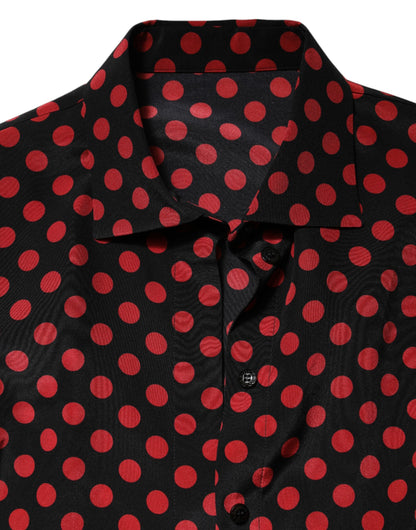 Dolce & Gabbana Black & Red Polka Dot Silk Long Sleeves Top