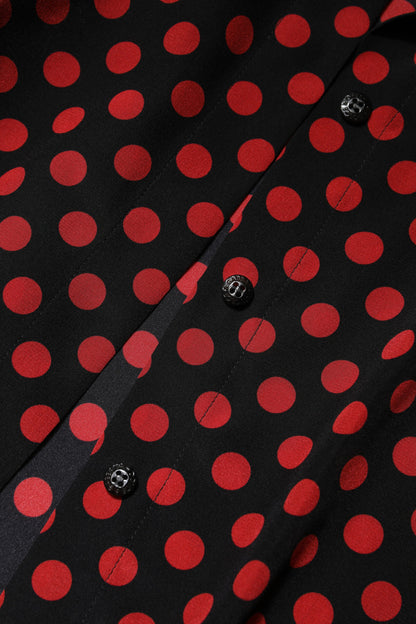 Dolce & Gabbana Black & Red Polka Dot Silk Long Sleeves Top
