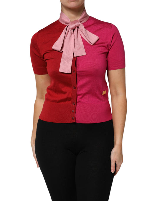 Dolce & Gabbana Pink Silk Ascot Collar Blouse
