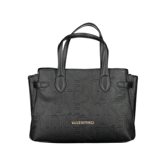 Mario Valentino Black Leather-Finish Handbag with Gold Details