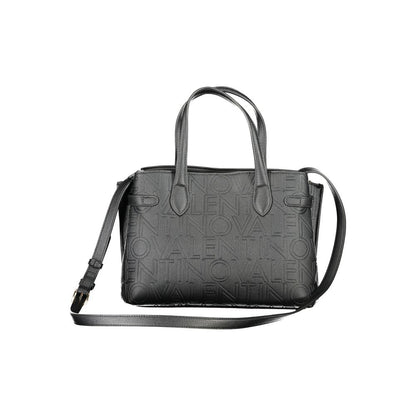 Mario Valentino Black Leather-Finish Handbag with Gold Details