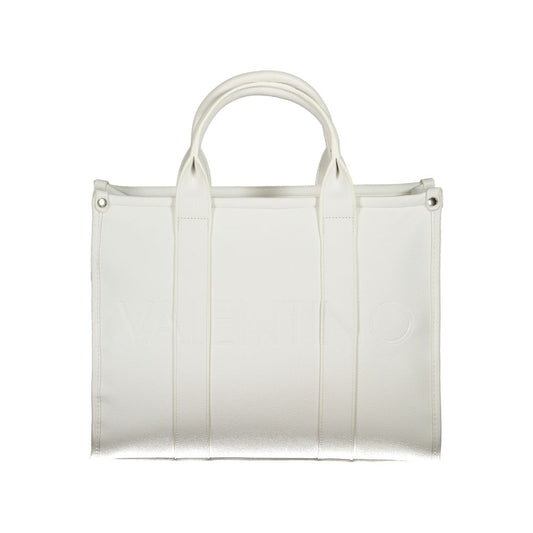 Mario Valentino White Faux Leather Handbag with Zip Closure