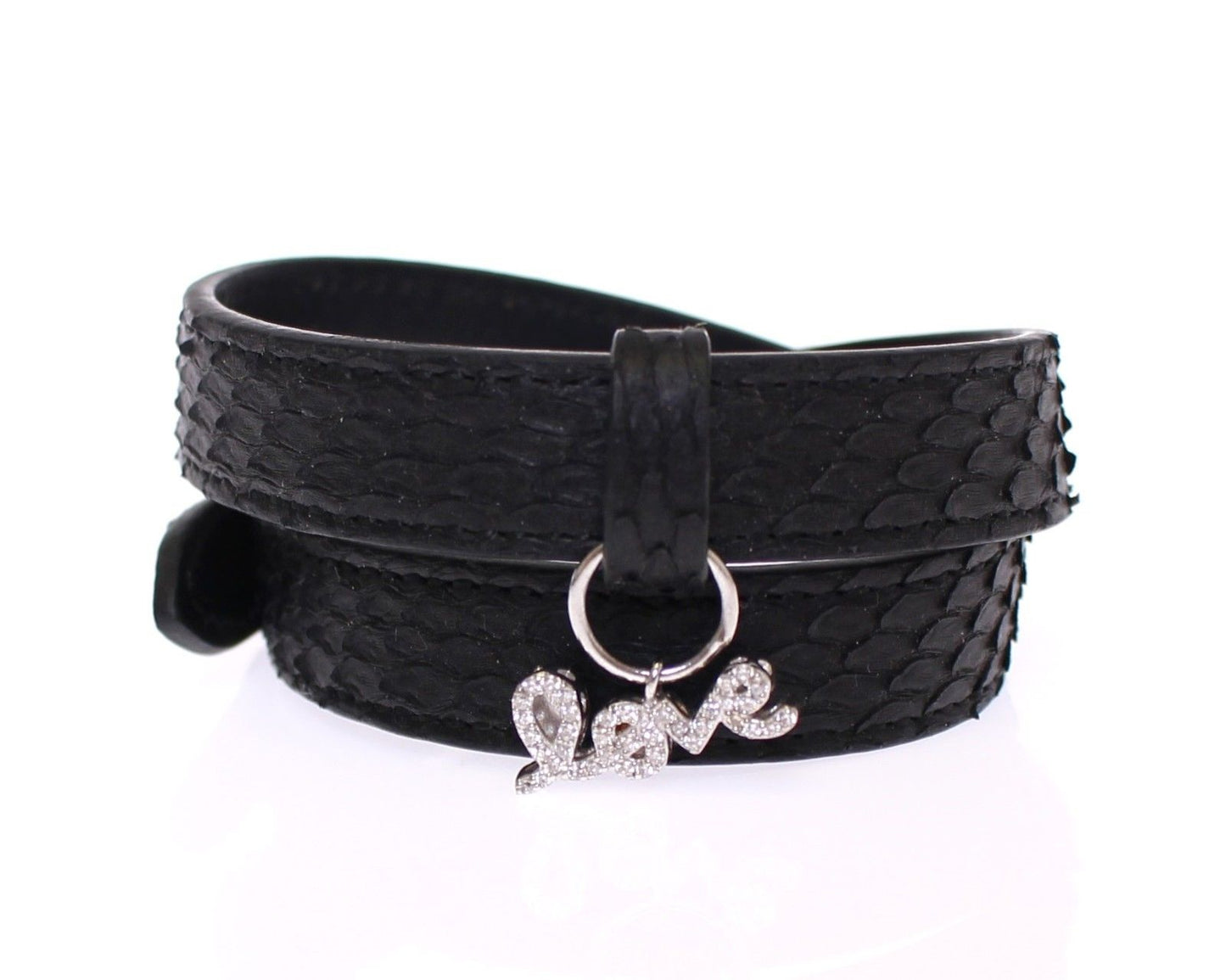  - Exquisite Black Snakeskin Silver Bracelet