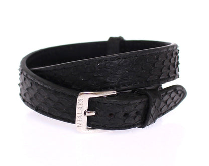  - Exquisite Black Snakeskin Silver Bracelet