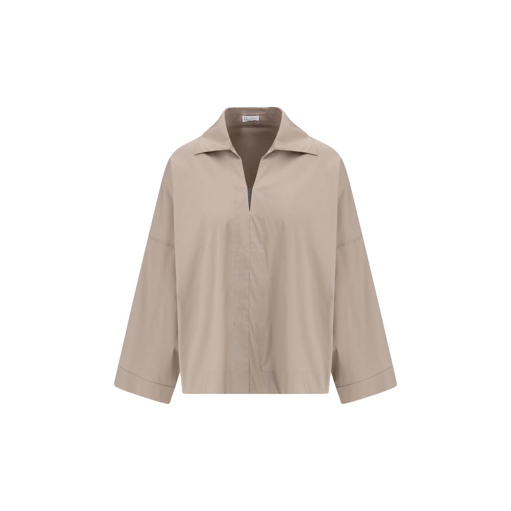 Brunello Cucinelli Wide Shirt in Jewel Embellished V-Neck