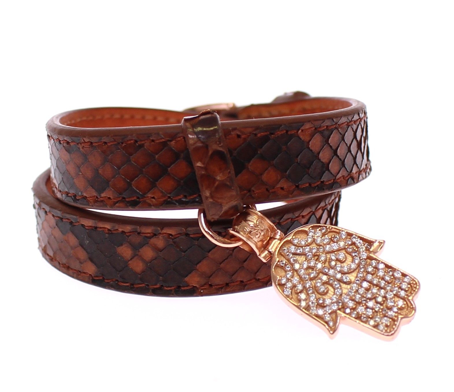 Chic Snakeskin Leather & Gold Cuff Bracelet