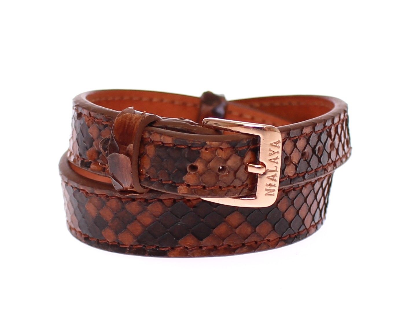  - Chic Snakeskin Leather & Gold Cuff Bracelet