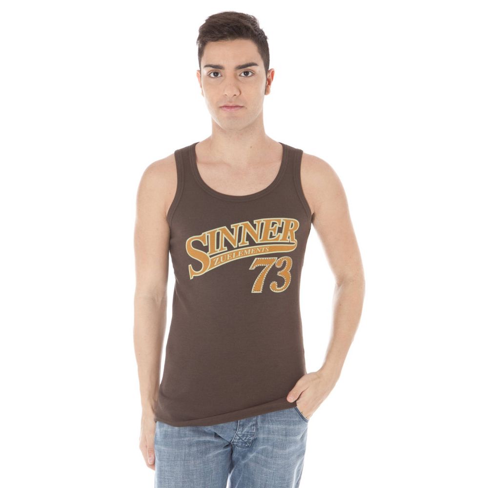 Zuelements Brown Cotton T-Shirt - Narrow Shoulder Tank with Front Print