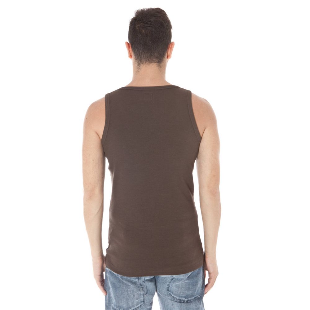 Zuelements Brown Cotton T-Shirt - Narrow Shoulder Tank with Front Print