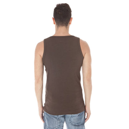Zuelements Brown Cotton T-Shirt - Narrow Shoulder Tank with Front Print
