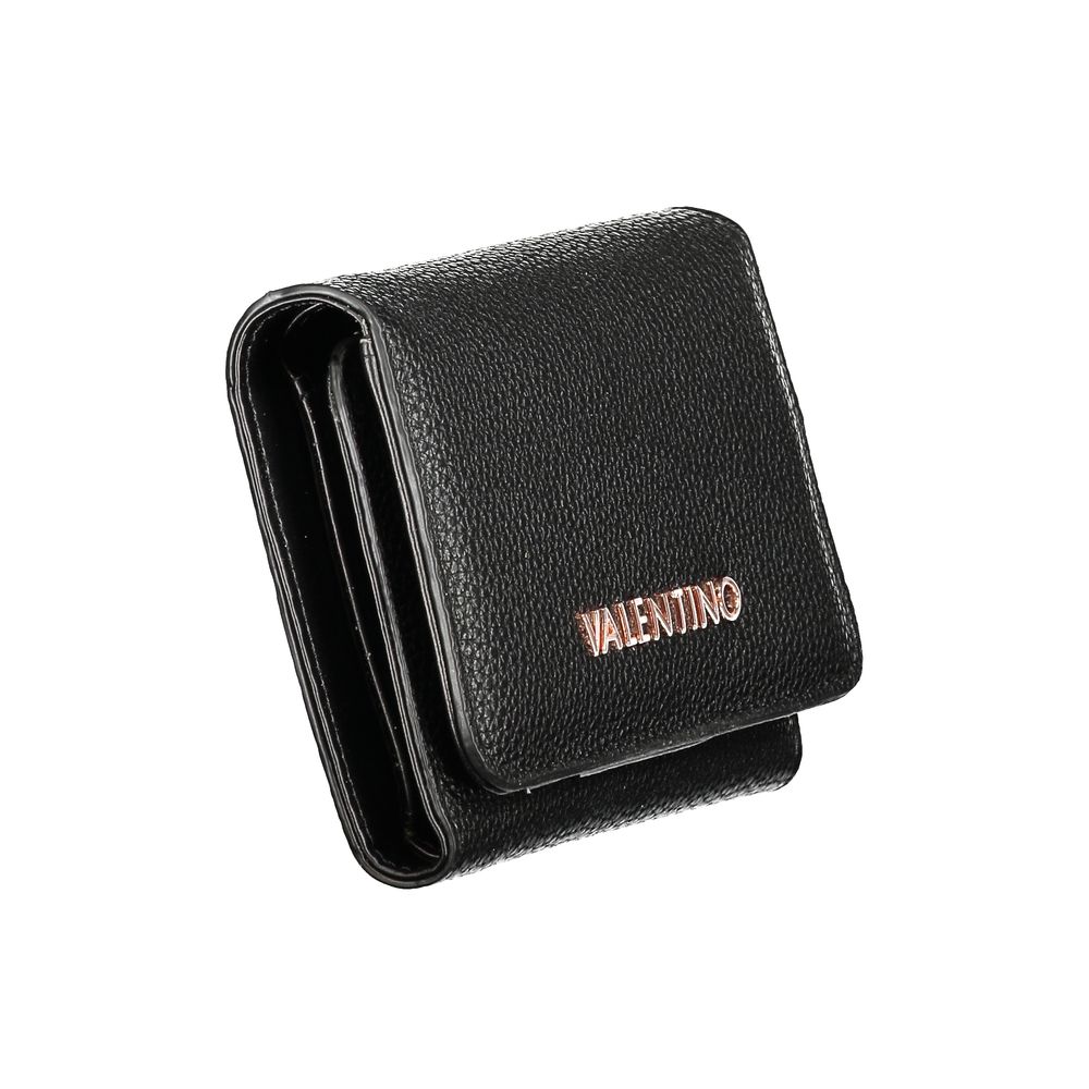 Mario Valentino Black Faux Leather Wallet with Elegant Closure