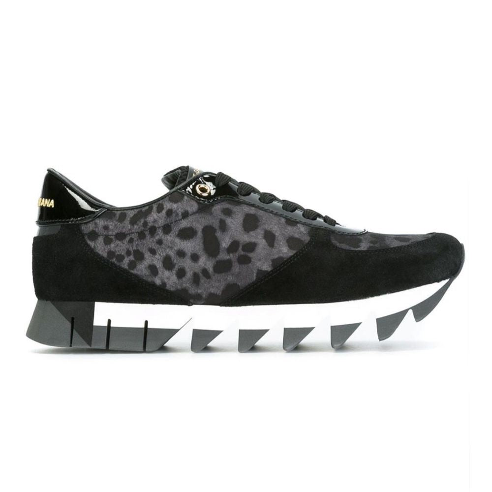 Dolce & Gabbana Black Calfskin Sneaker with Leopard Print