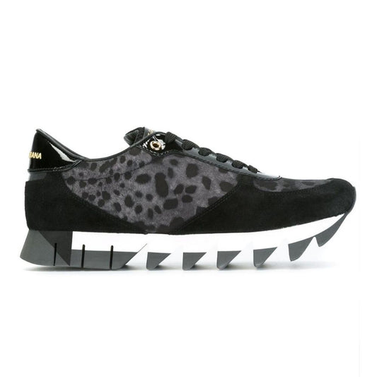 Dolce & Gabbana Black Calfskin Sneaker with Leopard Print