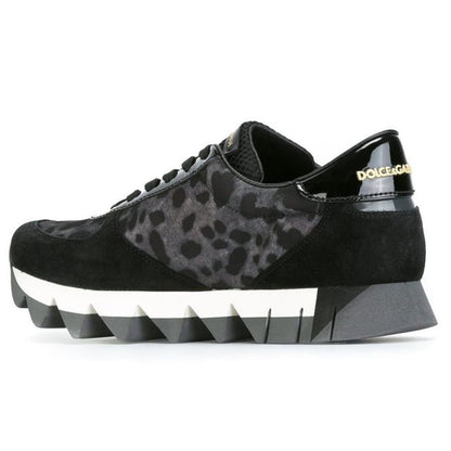 Dolce & Gabbana Black Calfskin Sneaker with Leopard Print
