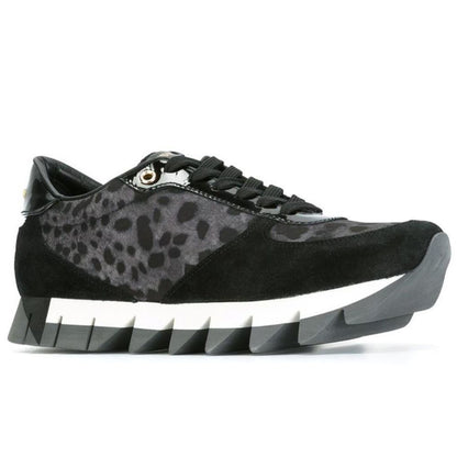 Dolce & Gabbana Black Calfskin Sneaker with Leopard Print
