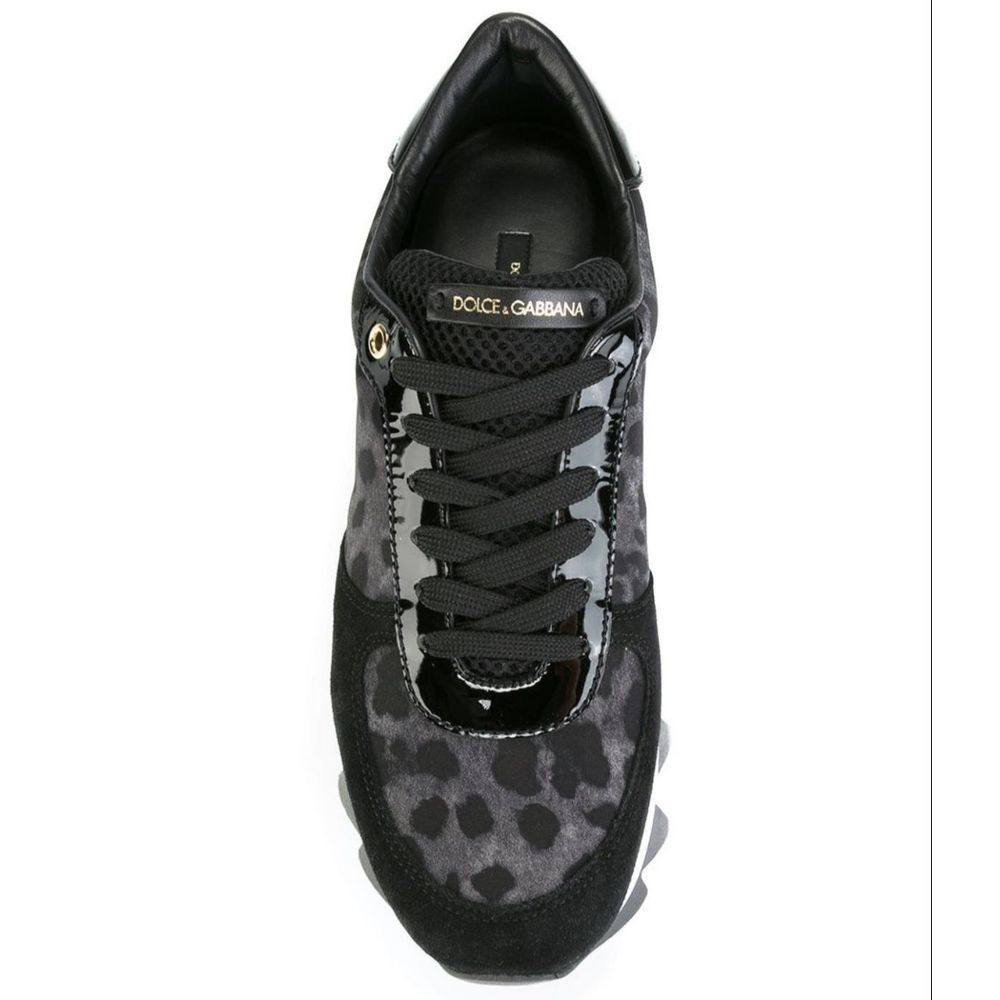 Dolce & Gabbana Black Calfskin Sneaker with Leopard Print
