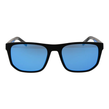 Tommy Hilfiger Men’s Black Sunglasses – Rectangle Frame with Blue Mirrored Lenses, 55mm