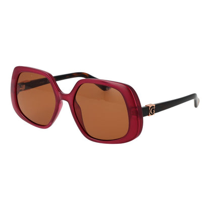 GUESS Women’s Sunglasses – Burgundy Square Frame with Orange Lenses, 56mm