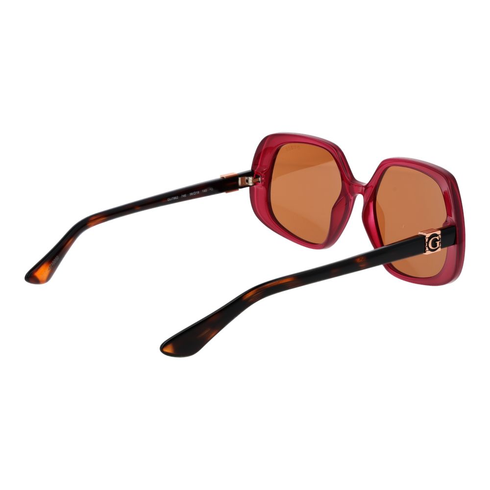 GUESS Women’s Sunglasses – Burgundy Square Frame with Orange Lenses, 56mm