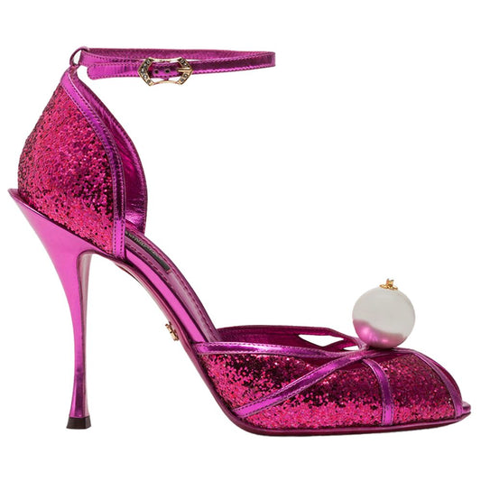 Dolce & Gabbana Fuchsia Calfskin Sandal with Pearl Detail