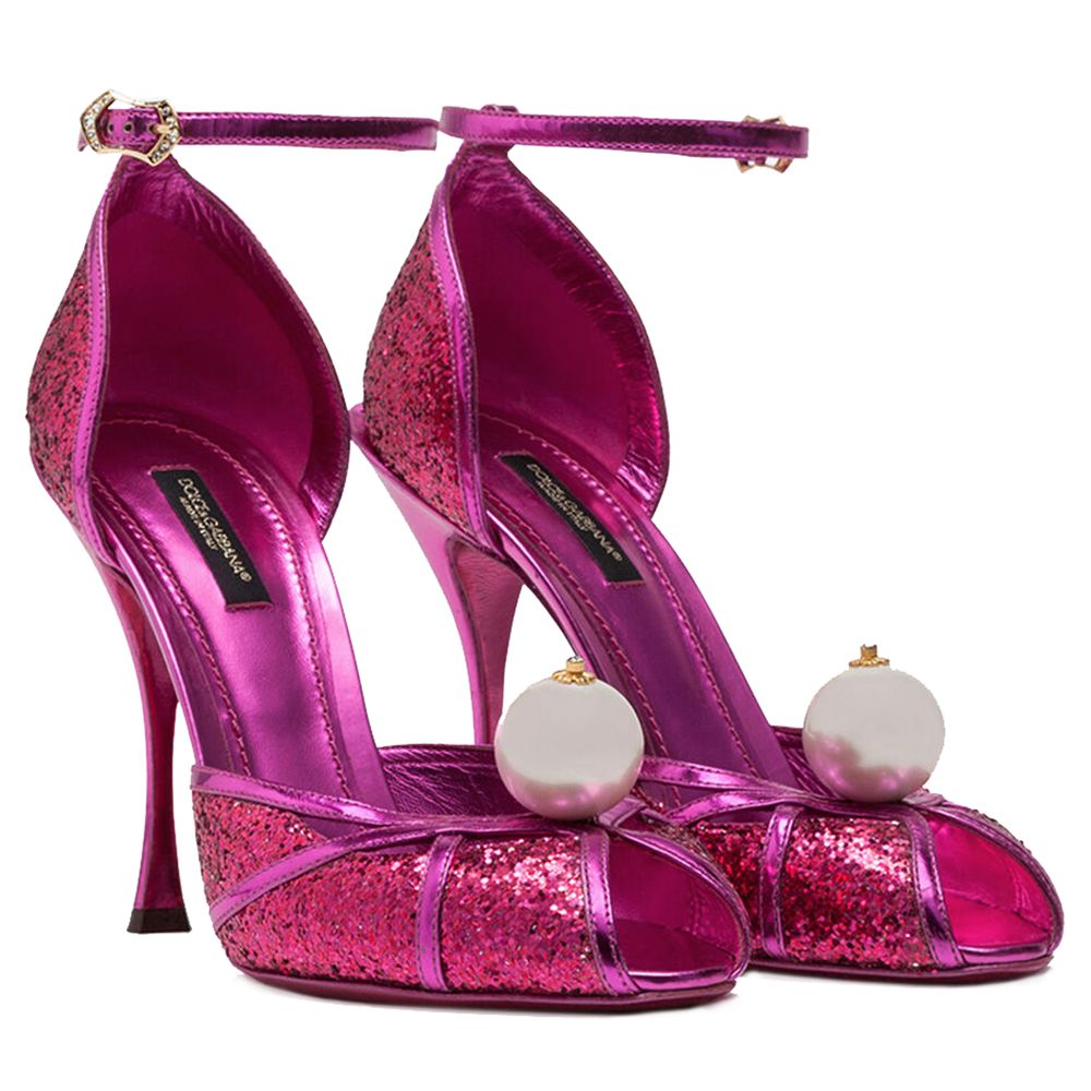 Dolce & Gabbana Fuchsia Calfskin Sandal with Pearl Detail