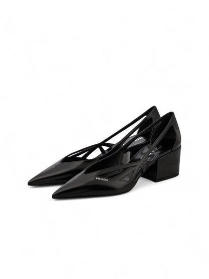 Prada Black Leather Cut-Out Pumps 55 - Elevate Your Footwear Collection