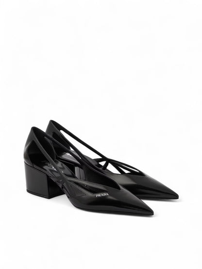 Prada Black Leather Cut-Out Pumps 55 - Elevate Your Footwear Collection