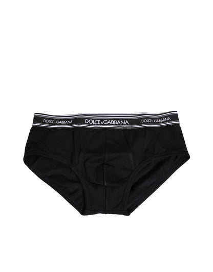 Dolce & Gabbana Black Cotton Stretch Logo Briefs
