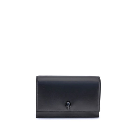 Alexander McQueen Black Leather Skull Shoulder Bag with Chain Strap