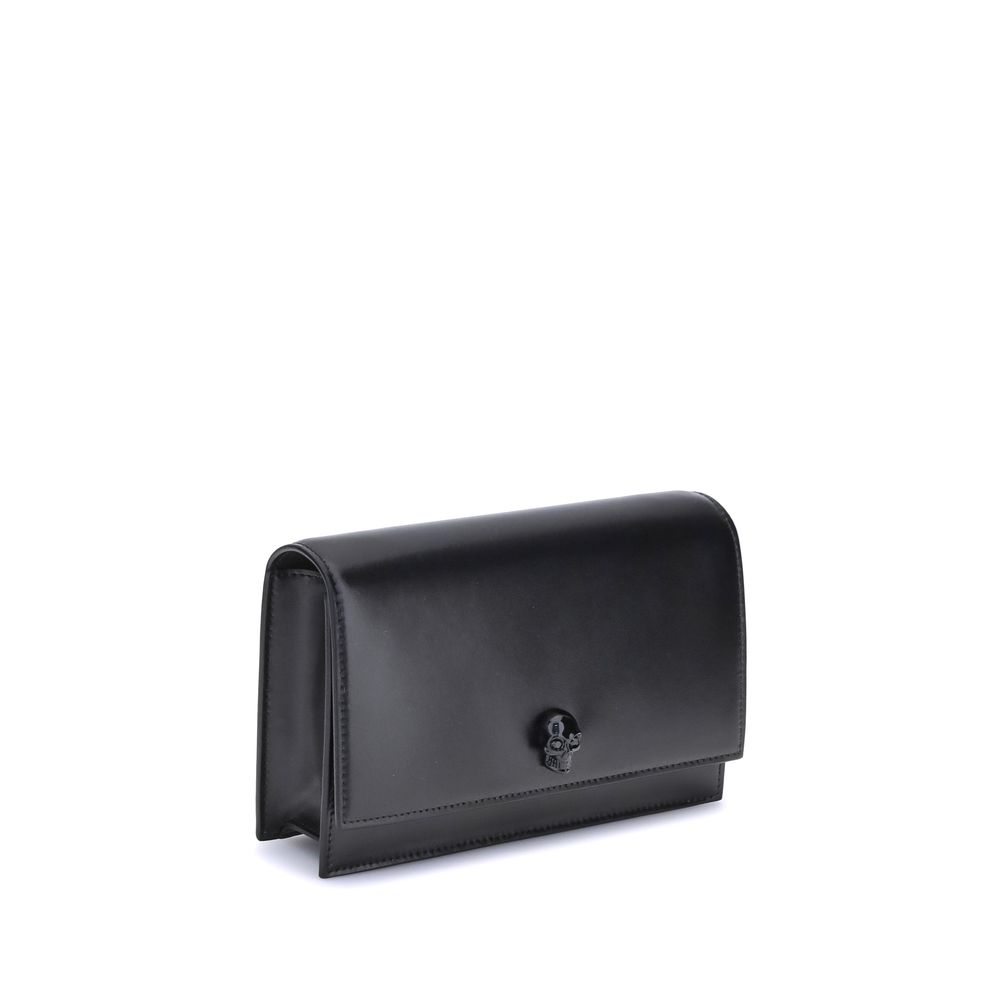 Alexander McQueen Black Leather Skull Shoulder Bag with Chain Strap