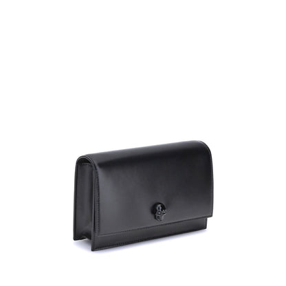 Alexander McQueen Black Leather Skull Shoulder Bag with Chain Strap