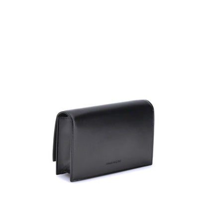 Alexander McQueen Black Leather Skull Shoulder Bag with Chain Strap