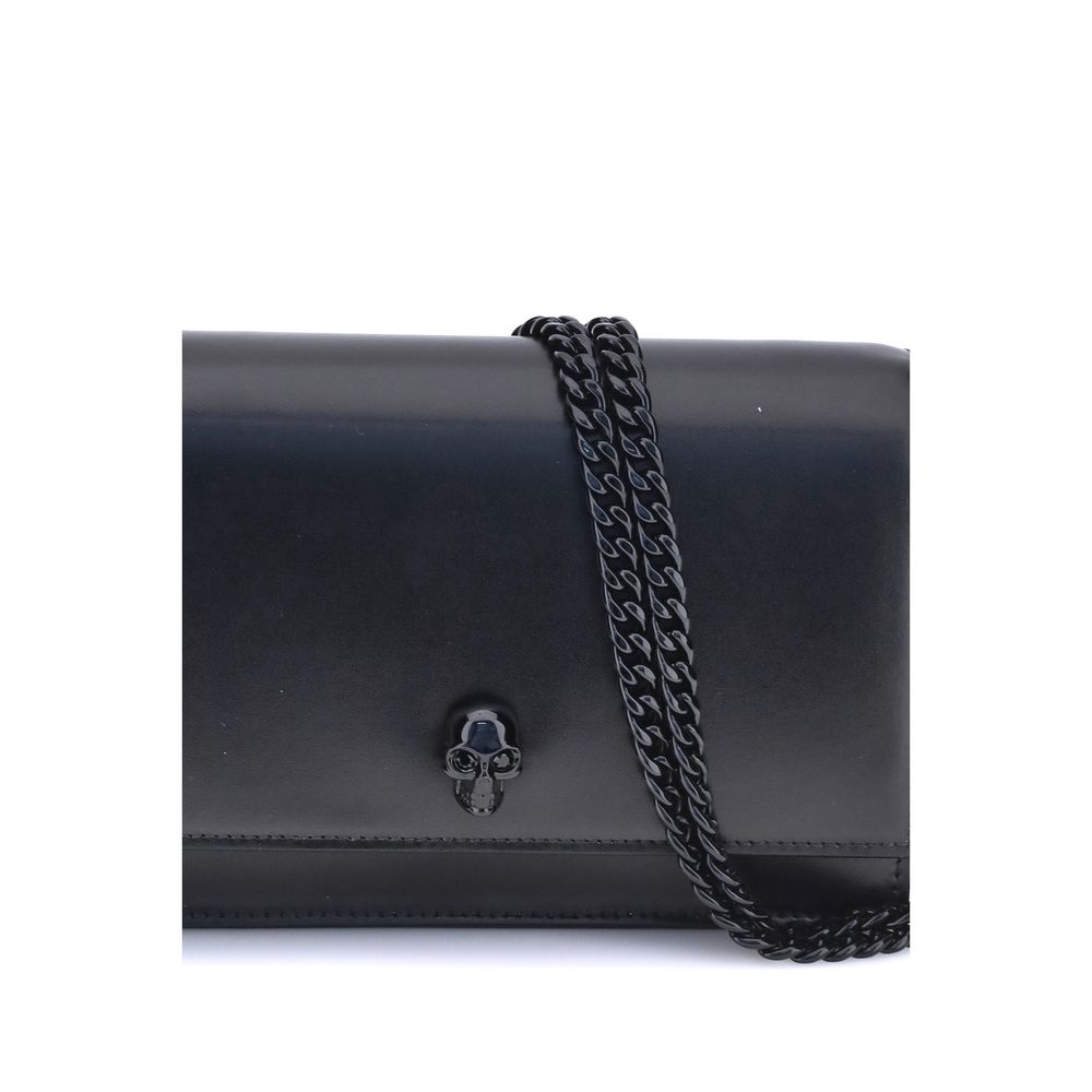 Alexander McQueen Black Leather Skull Shoulder Bag with Chain Strap