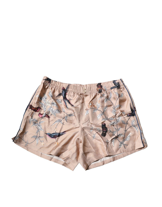Dolce & Gabbana Peach Birds Printed Beachwear Swim Shorts