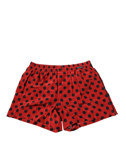 Dolce & Gabbana Red Silk Polka Dot Swim Shorts
