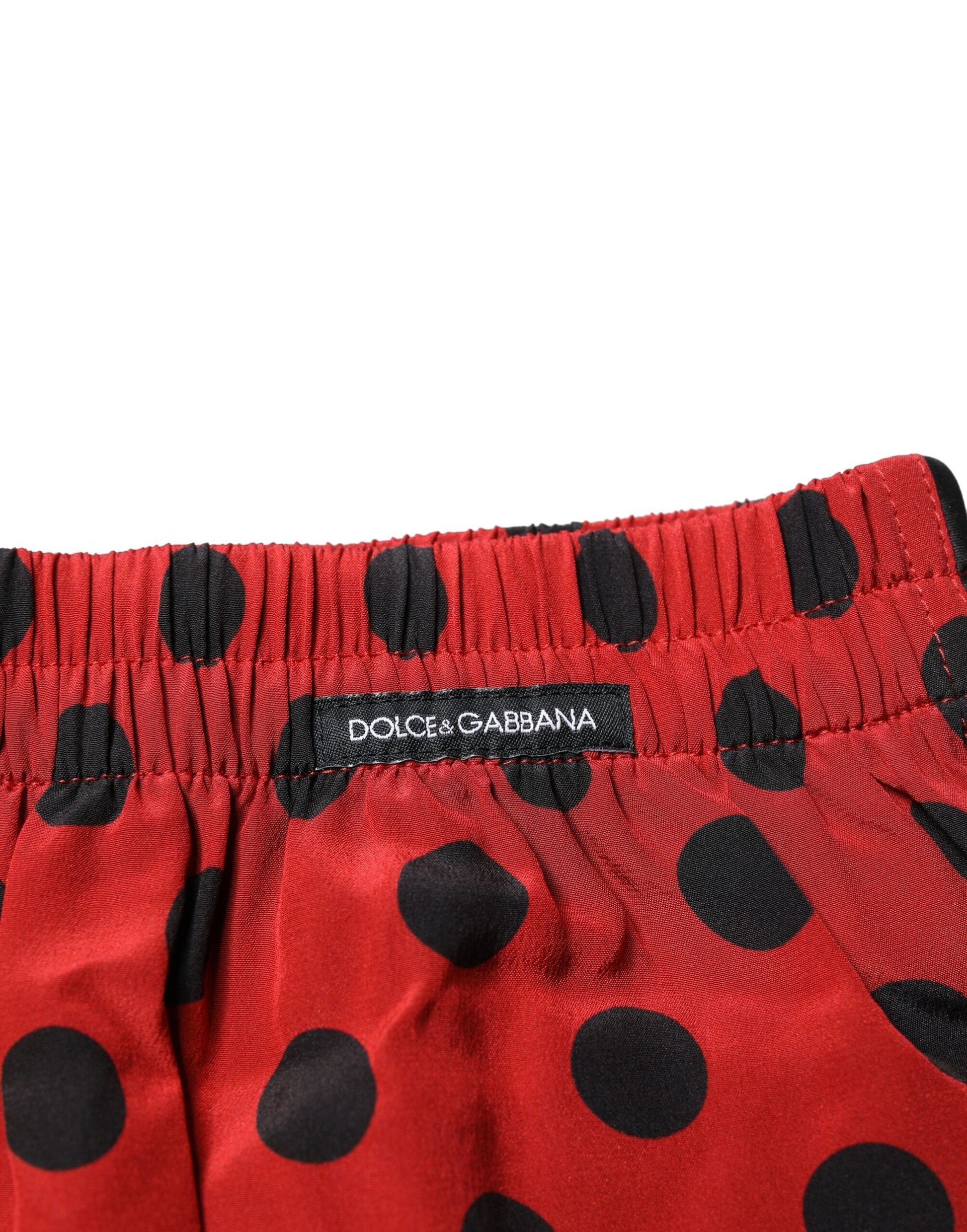 Dolce & Gabbana Red Silk Polka Dot Swim Shorts