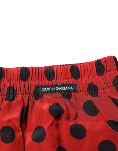 Dolce & Gabbana Red Silk Polka Dot Swim Shorts