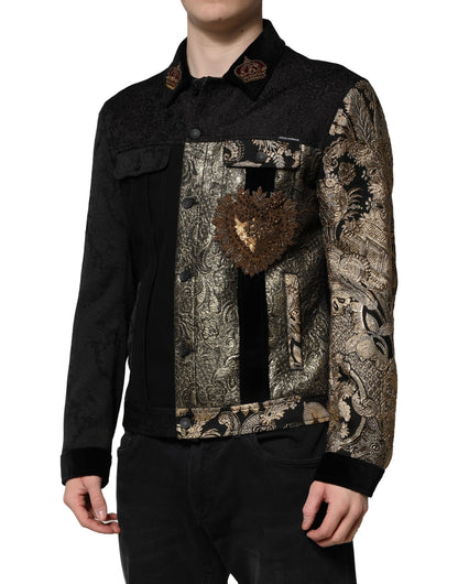 Dolce & Gabbana Black Gold Floral Jacquard Biker Jacket