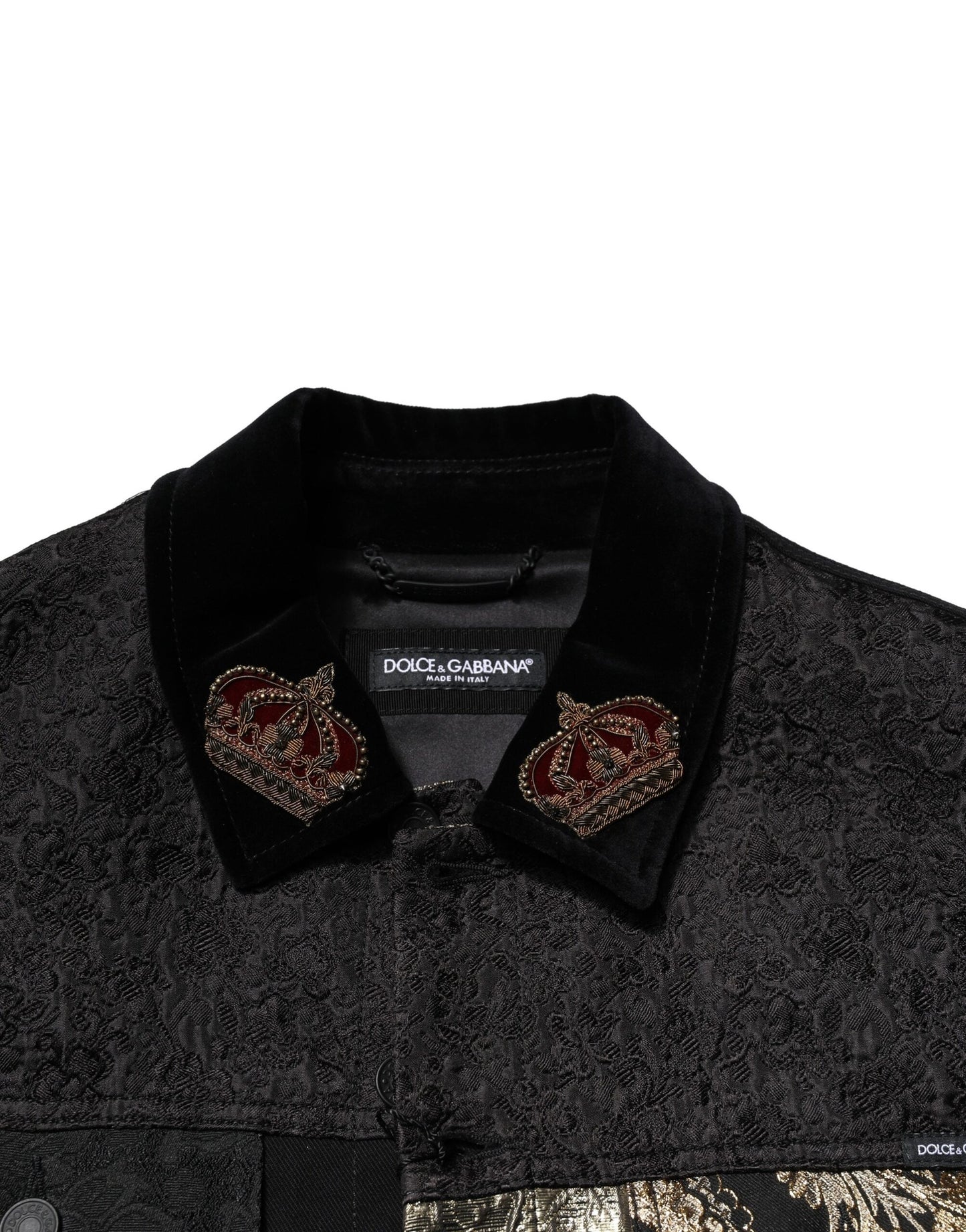 Dolce & Gabbana Black Gold Floral Jacquard Biker Jacket