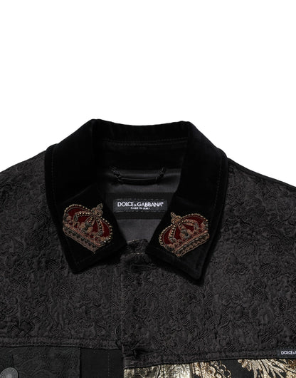 Dolce & Gabbana Black Gold Floral Jacquard Biker Jacket