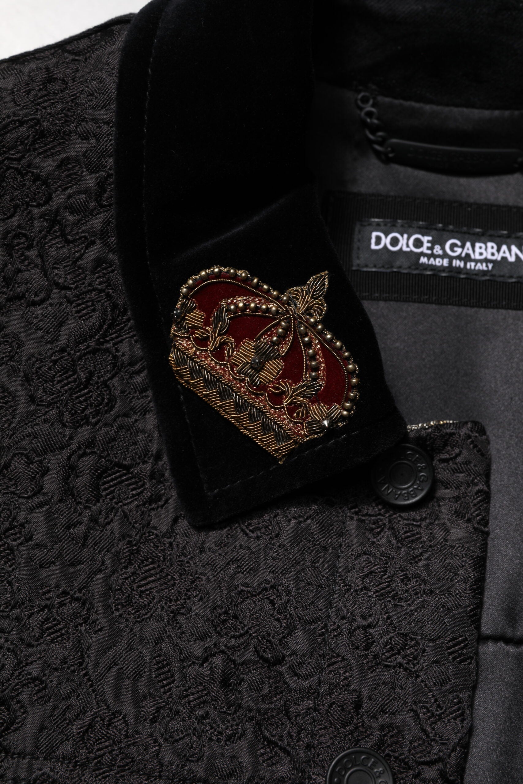 Dolce & Gabbana Black Gold Floral Jacquard Biker Jacket